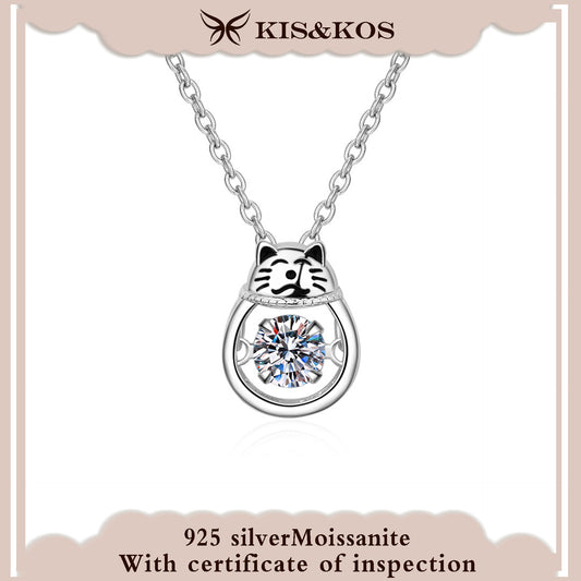 #18  KIS&KOS 925 Moissanite Lucky Cat Necklace for Women