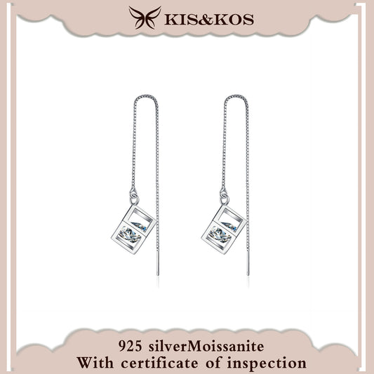 #91 KIS&KOS 925 Silver Moissanite square tassel ear wires 0.5ct 1ct 2ct Earrings