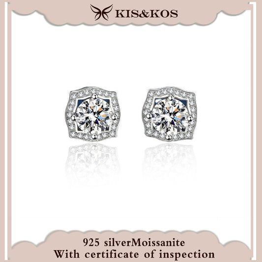 #100 KIS&KOS S925 silver moissanite stud earrings with full diamond princess square pack