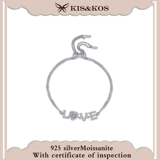 #97 KIS&KOS 925 silver women Valentine's Day gift Moissanite bracelet LOVE bracelet