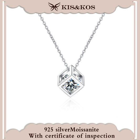 #90 KIS&KOS 925 silver Moissanite square pendant 1CT necklace