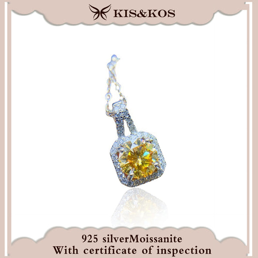 #99 KIS&KOS 925 Silver Clear One Carat Yellow Moissanite Pendant Women's Pendant