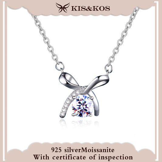 #7 KIS&KOS 1ct Moissanite Ring Mulberry Bow Necklace Female Fashion Clavicle Chain